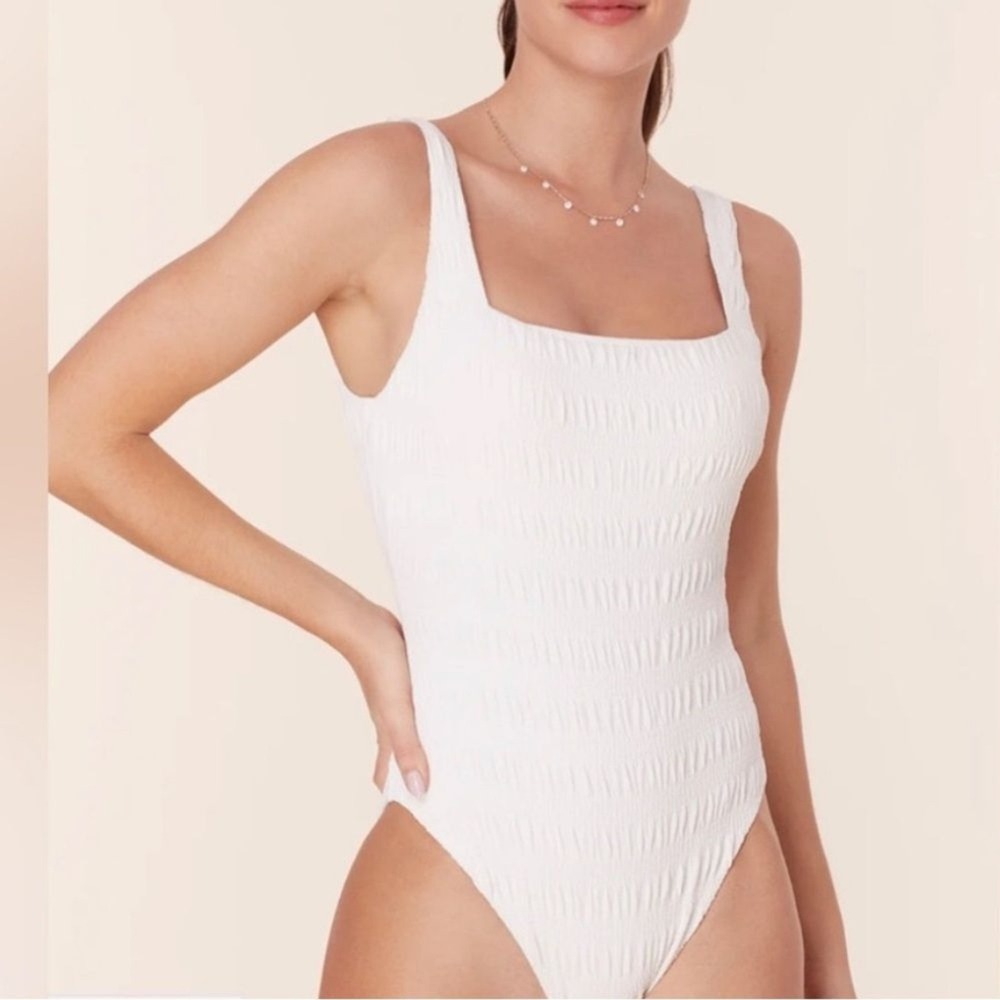 Andie Miami One Piece Smocked Swimsuit White size S cottagecore